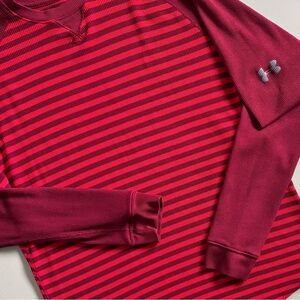 UNDER ARMOUR Striped Waffle Knit Ribbed Thermal Long Sleeve Athletic Pullover